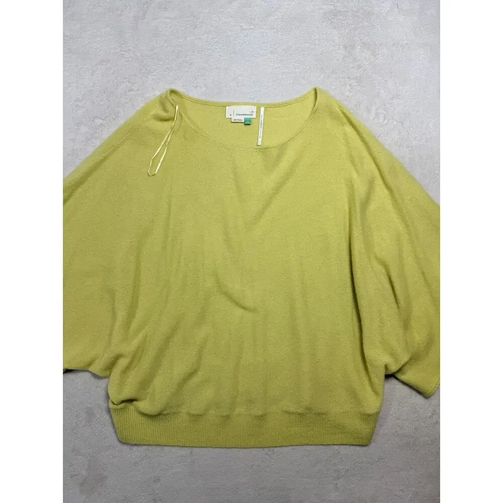 Anthropologie Moth Sz 2X Bat Wing Lime Green Round Neck Bottom Ribbed Sweater